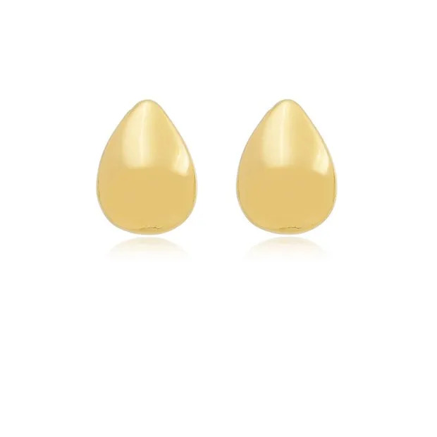 Fixed Earring Small Flat Domed Drop Non-Allergenic Gems Gold Plated 22K