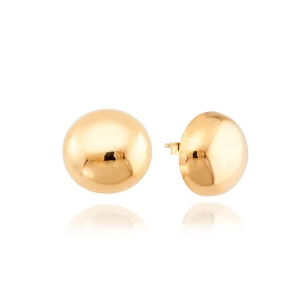 Fixed Earring Half Ball Flat Small Semi-Allergy Gold Plated 22K