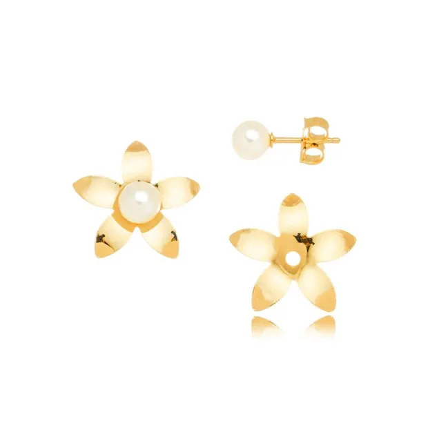 Flower Earring with Pearl Core 06 mm Anti-Allergenic Semi Fine Jewellery Plated in 22K Gold