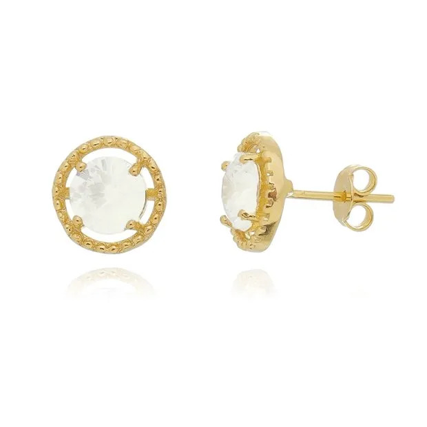 Round Earring White Zirconia Candle Semi-jewel Antiallergic Gold Plated 22K