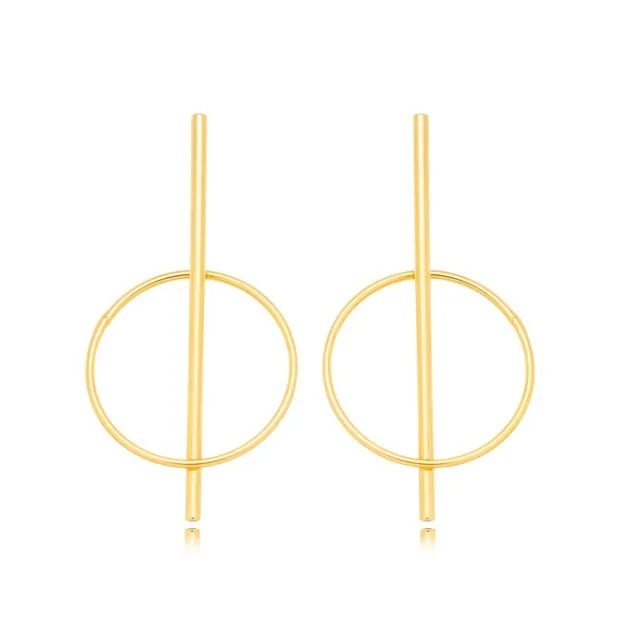 Stick Earring with Hoop in Straight Wire Semi-allergenic Gold Plated Semi Fine Jewellery 22K