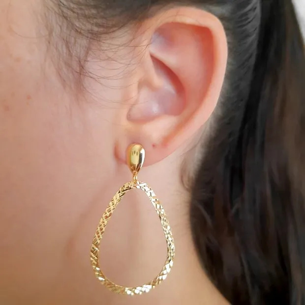 Maxi Earring Drop Diamond Diamond Semi Allergy Gold Plated 22K