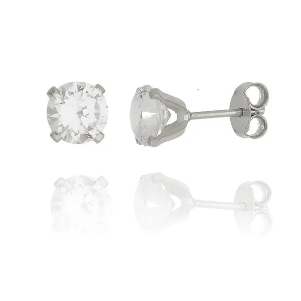 Zirconia Solitaire Earring 07 mm Semi-jewel in Stainless Steel Antiallergic