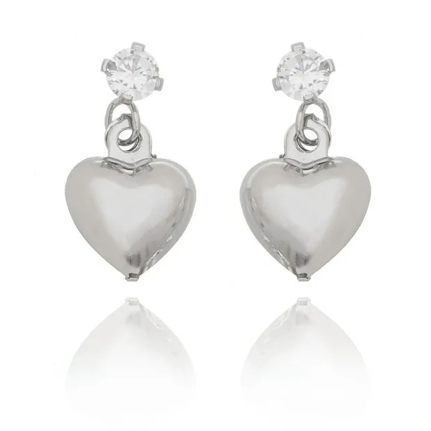 Zirconia Earring with Plain Heart Pendant Semi-jewel in Antiallergic Stainless Steel.