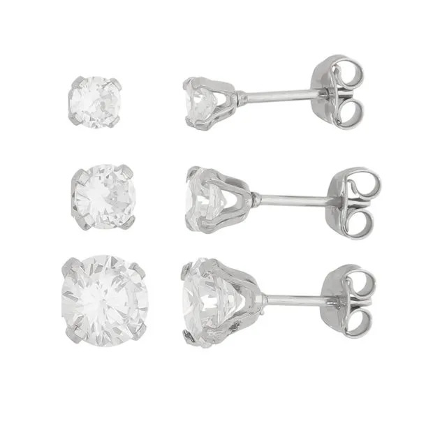Trio Solitaire Earring Zirconia Semi Jewels in Stainless Steel Antiallergic